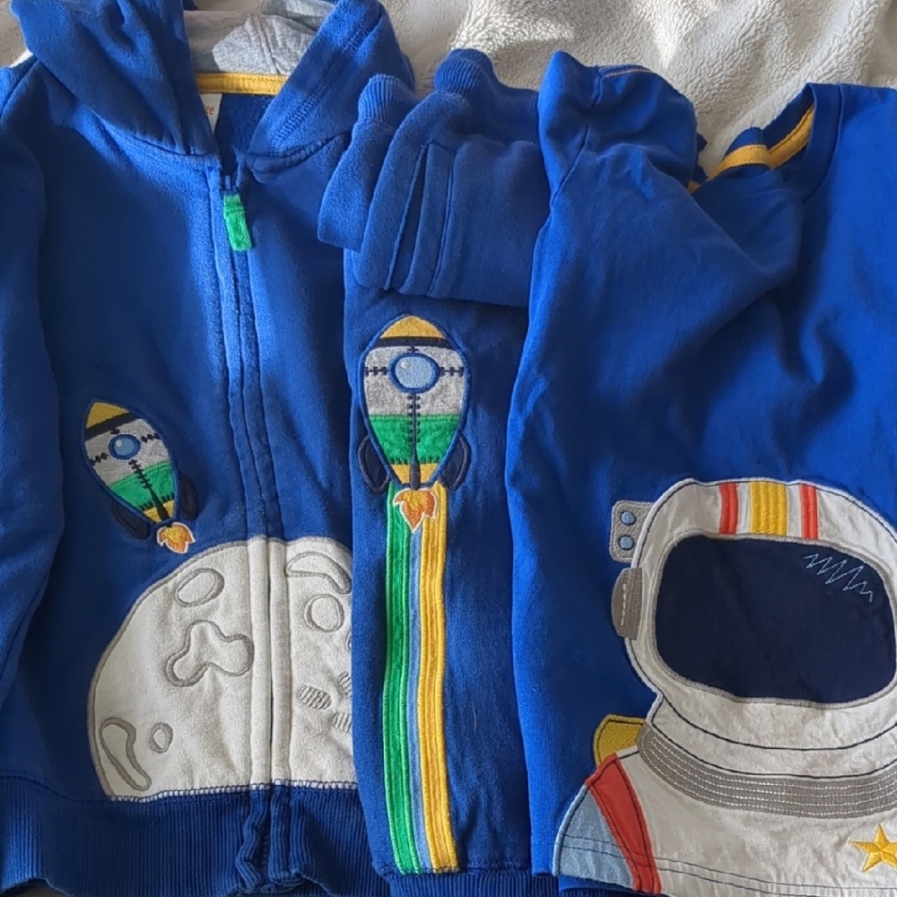 Gymboree Blue Space-Themed Hoodie, Sweatpantsand Long Sleeve Astronaut Shirt Set